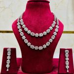Elegant 2-Layer Silver American Diamond Necklace Set with Hanging Earrings